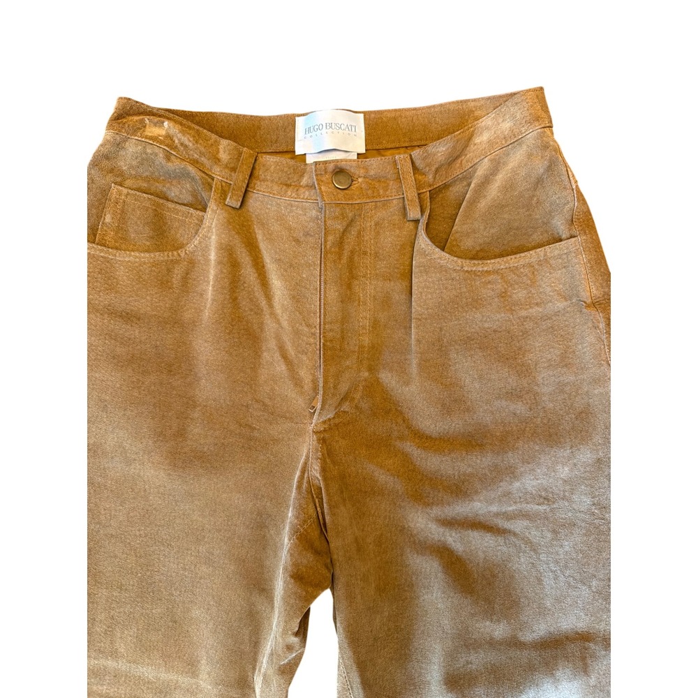 Hugo Buscati Pants Tan Leather Suede Straight Leg High Rise 8T Vintage Style - Picture 2 of 5